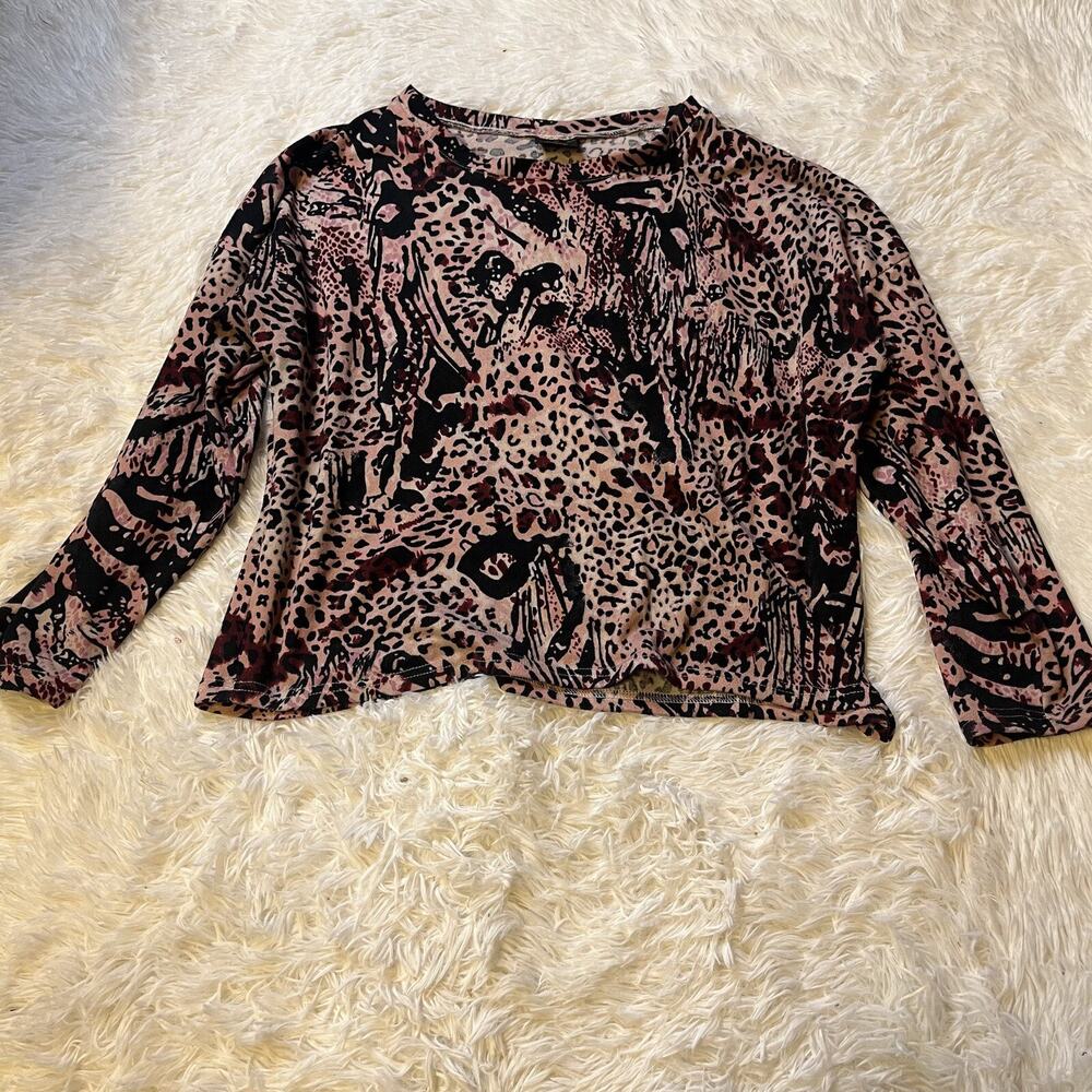 Magic Avenue BoHo Women's Pink Scoop Neck Long Sleeve Sz 1X Animal Print